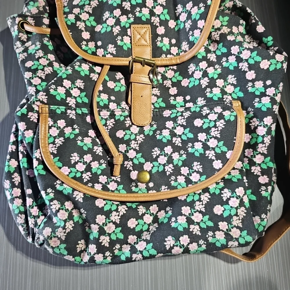 Brooklyn Bound Purple Black‎ Brown Green Mini Floral Backpack 2015 Edition EUC